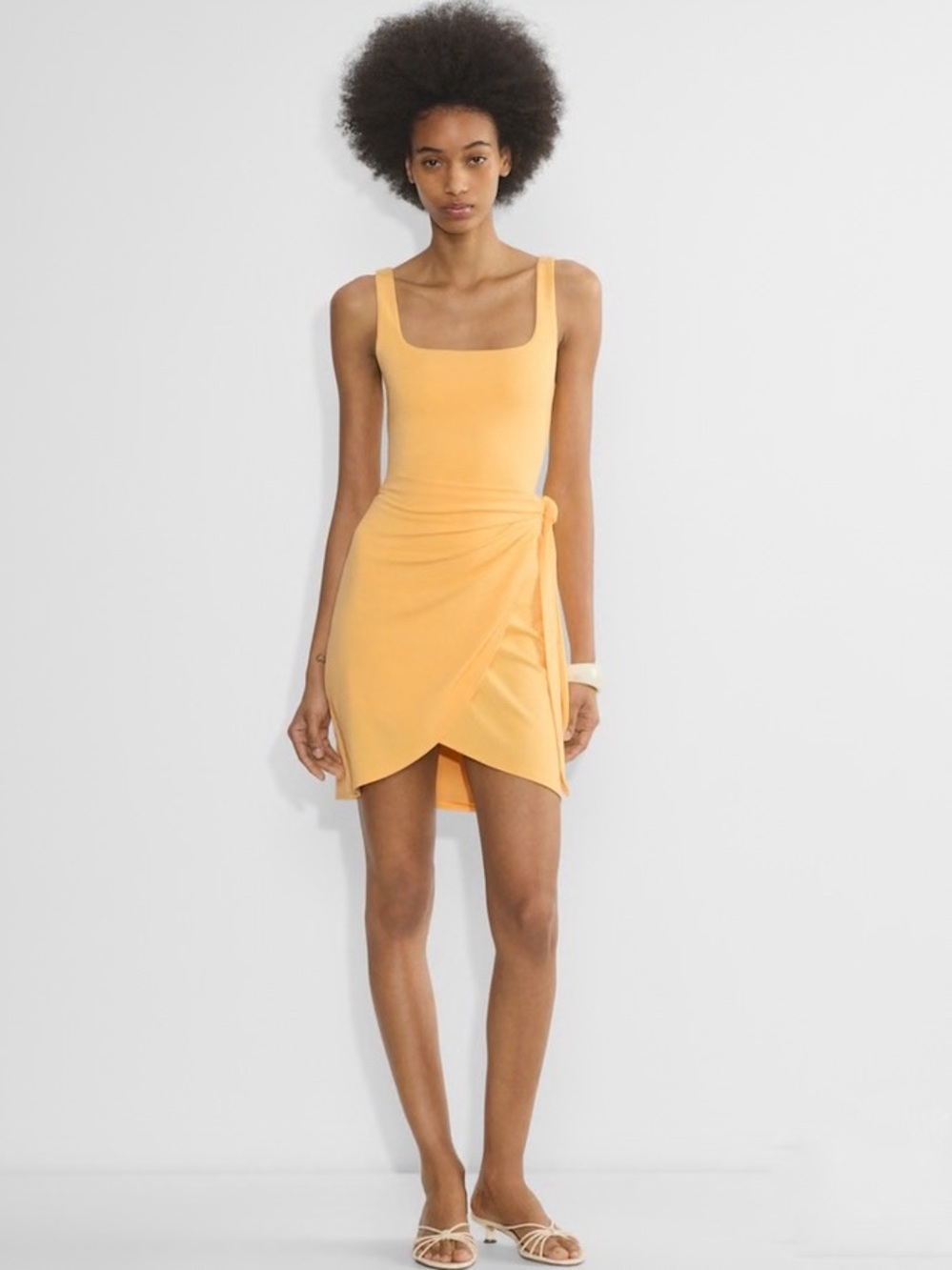 Wilfred Aritzia Saturn Mini Dress Size S Orange Yellow Square Neck Draped Wrap